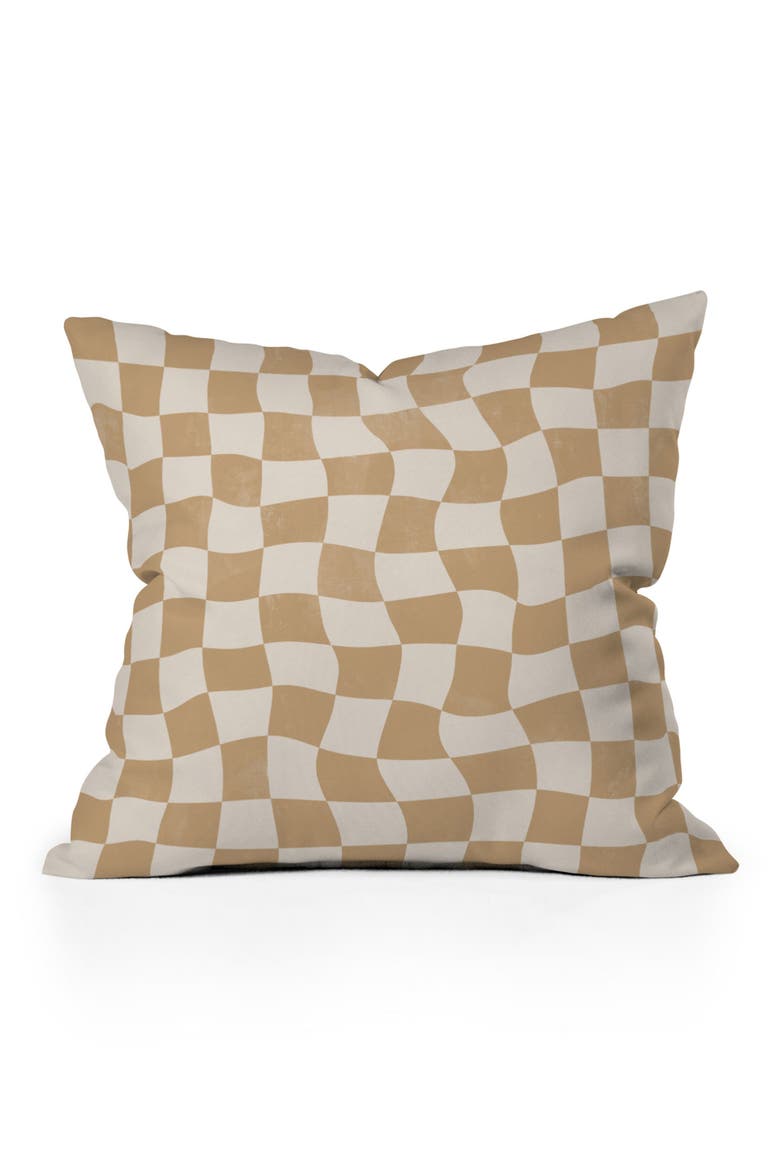 Warped Checkerboard Accent Pillow, Main, color, BROWN