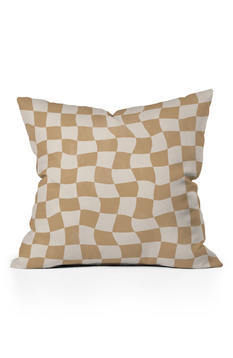 Deny Designs Warped Checkerboard Accent Pillow, Main, color, Brown