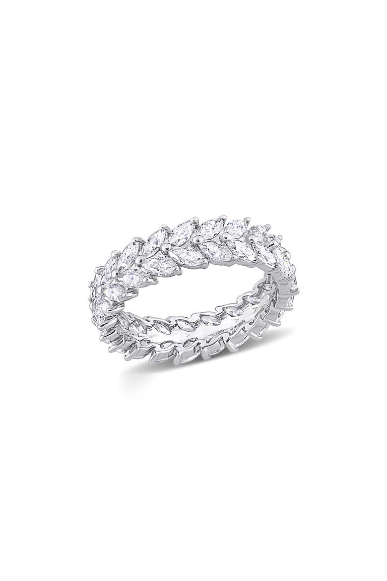 Sterling Silver Marquise Lab Created Moissanite Eternity Ring, Main, color, SILVER