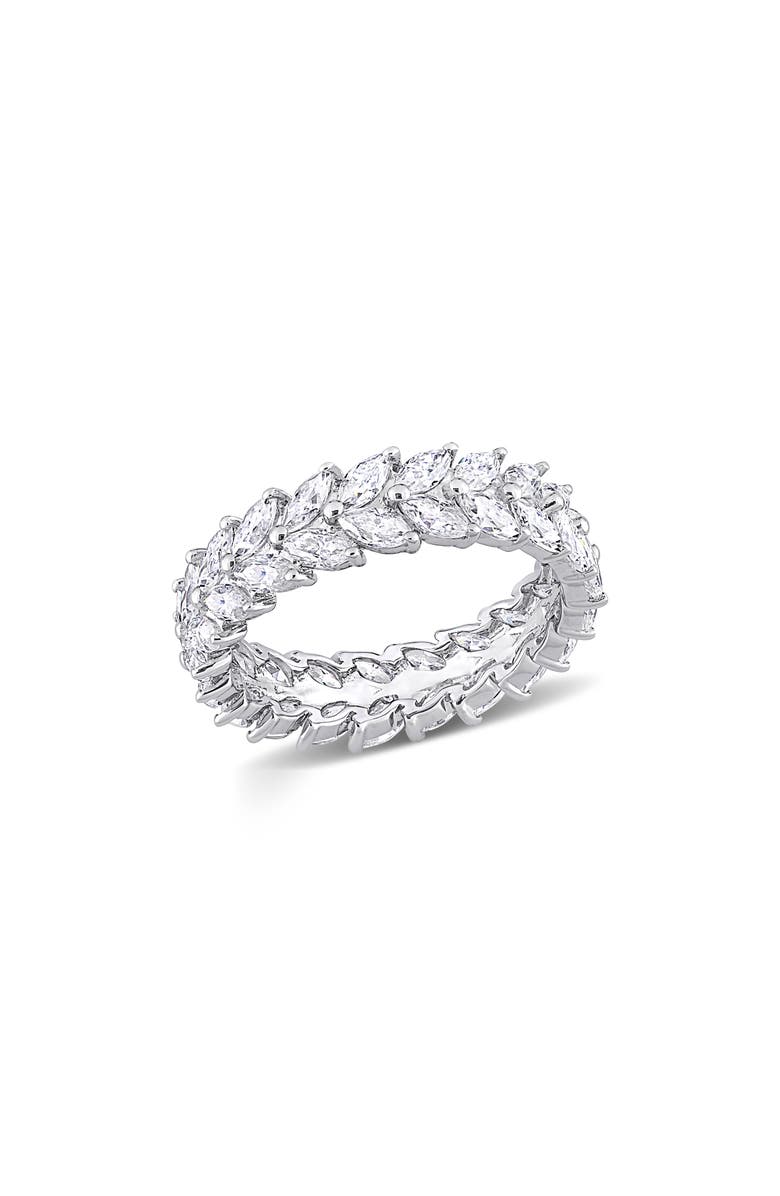 DELMAR Sterling Silver Marquise Lab Created Moissanite Eternity Ring, Main, color, Silver