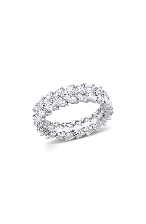 Sterling Silver Marquise Lab Created Moissanite Eternity Ring
