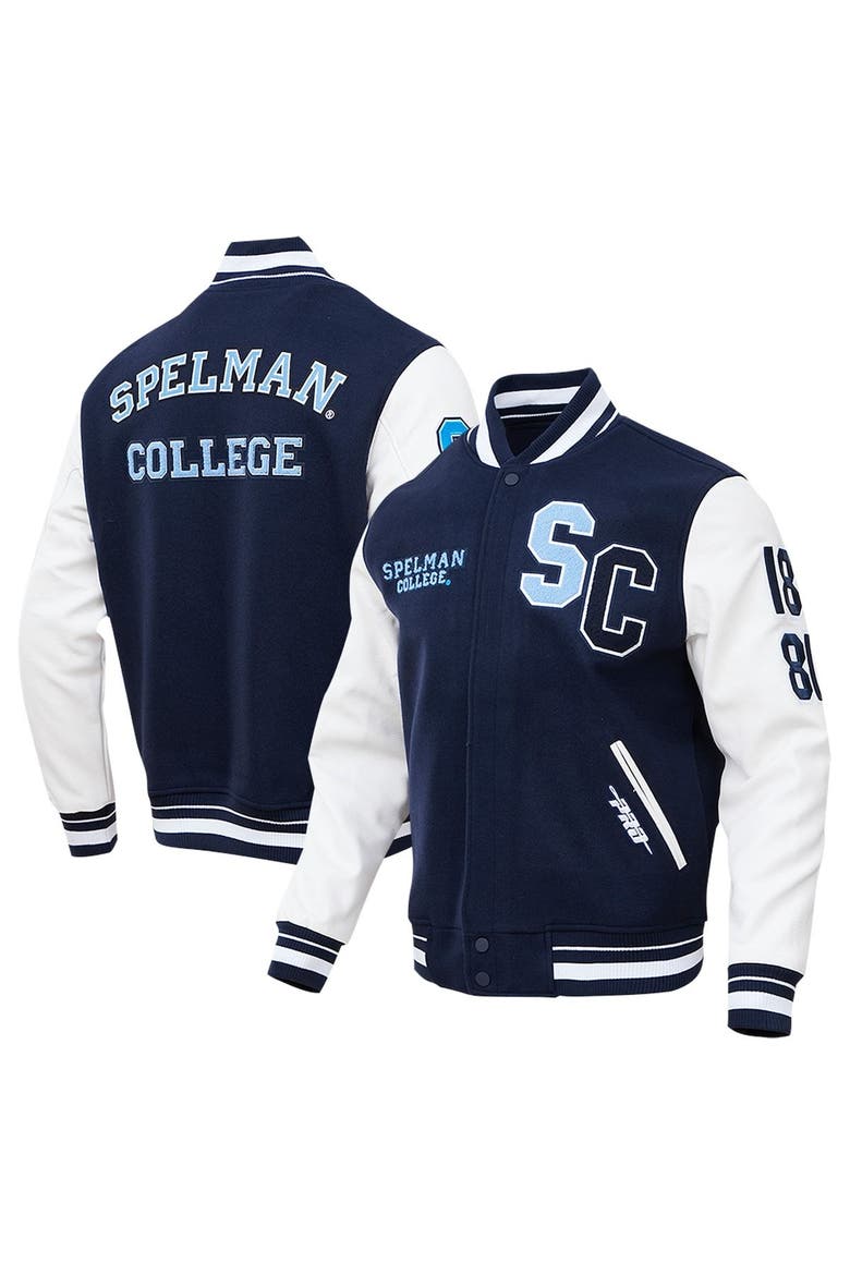 Men's Pro Standard Navy Spelman College Jaguars Classic Wool Full-Zip Varsity Jacket, Alternate, color, Navy