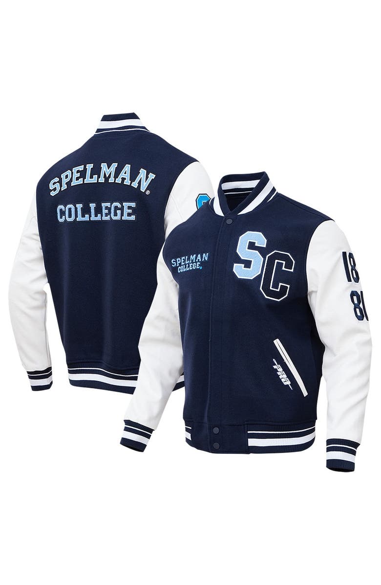 PRO STANDARD Men's Pro Standard Navy Spelman College Jaguars Classic Wool Full-Zip Varsity Jacket, Alternate, color, Navy