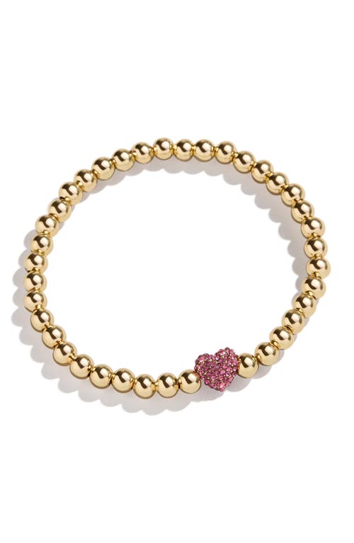 BaubleBar Pisa Pavé Heart Beaded Stretch Bracelet in Pink 