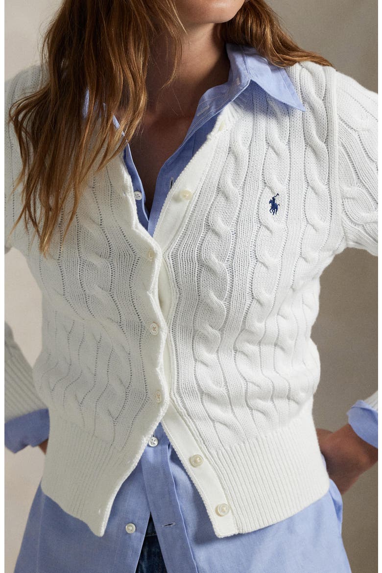 Cable Knit Cotton Cardigan, Alternate, color, WHITE
