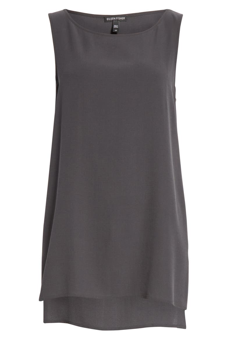 Silk Crepe Bateau Neck Shell, Alternate, color, CHARCOAL