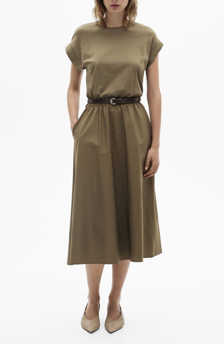 MANGO Cotton Knit A-Line Dress, Main, color, Khaki Green