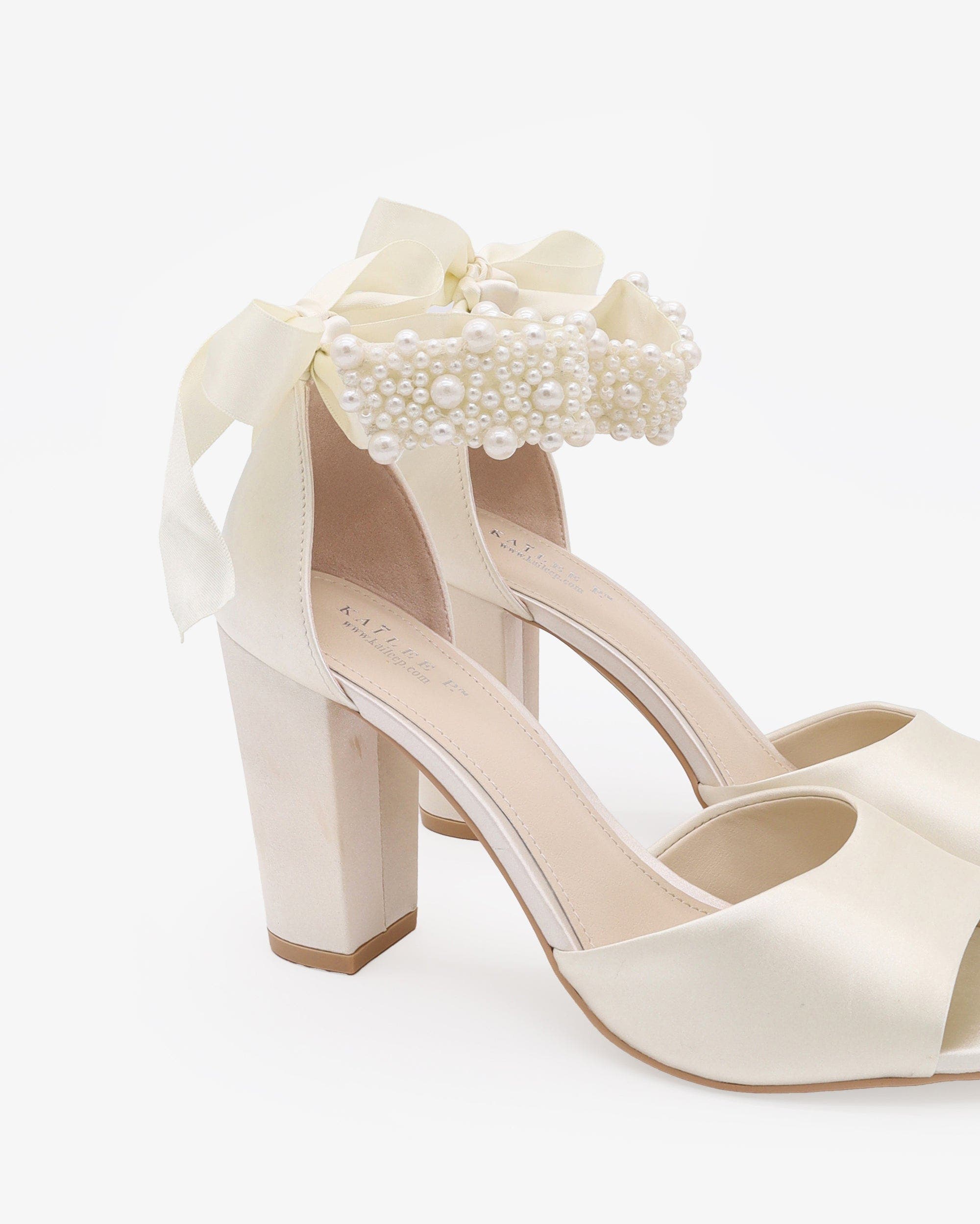 Sasha Satin Block Heel Wedding Sandals with Perla Ankle Strap, Alternate, color, Ivory