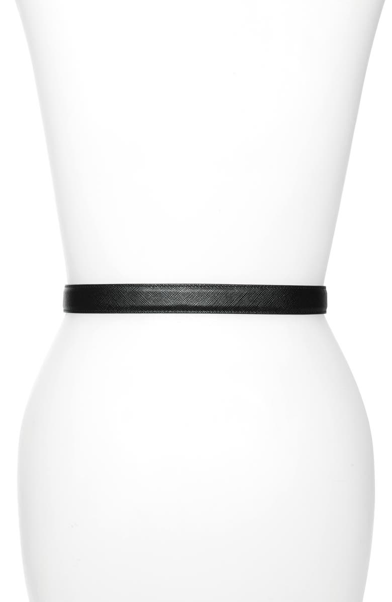 Prada Plaque Logo Saffiano Leather Belt, Alternate, color,