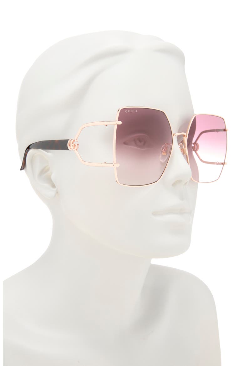 61mm Square Sunglasses, Alternate, color, GOLD HAVANA RED
