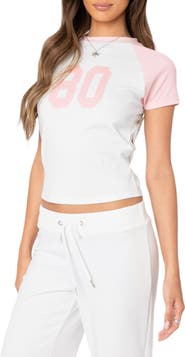 EDIKTED '80s Colorblock Cotton Graphic T-Shirt