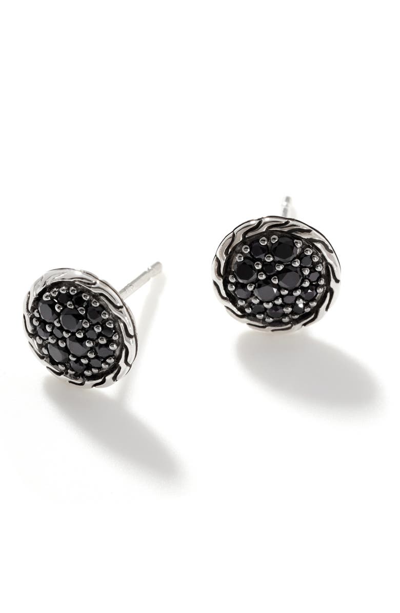 John Hardy CARVED CHAIN STUD EARRING SILVER PAVÉ, Main, color, Black