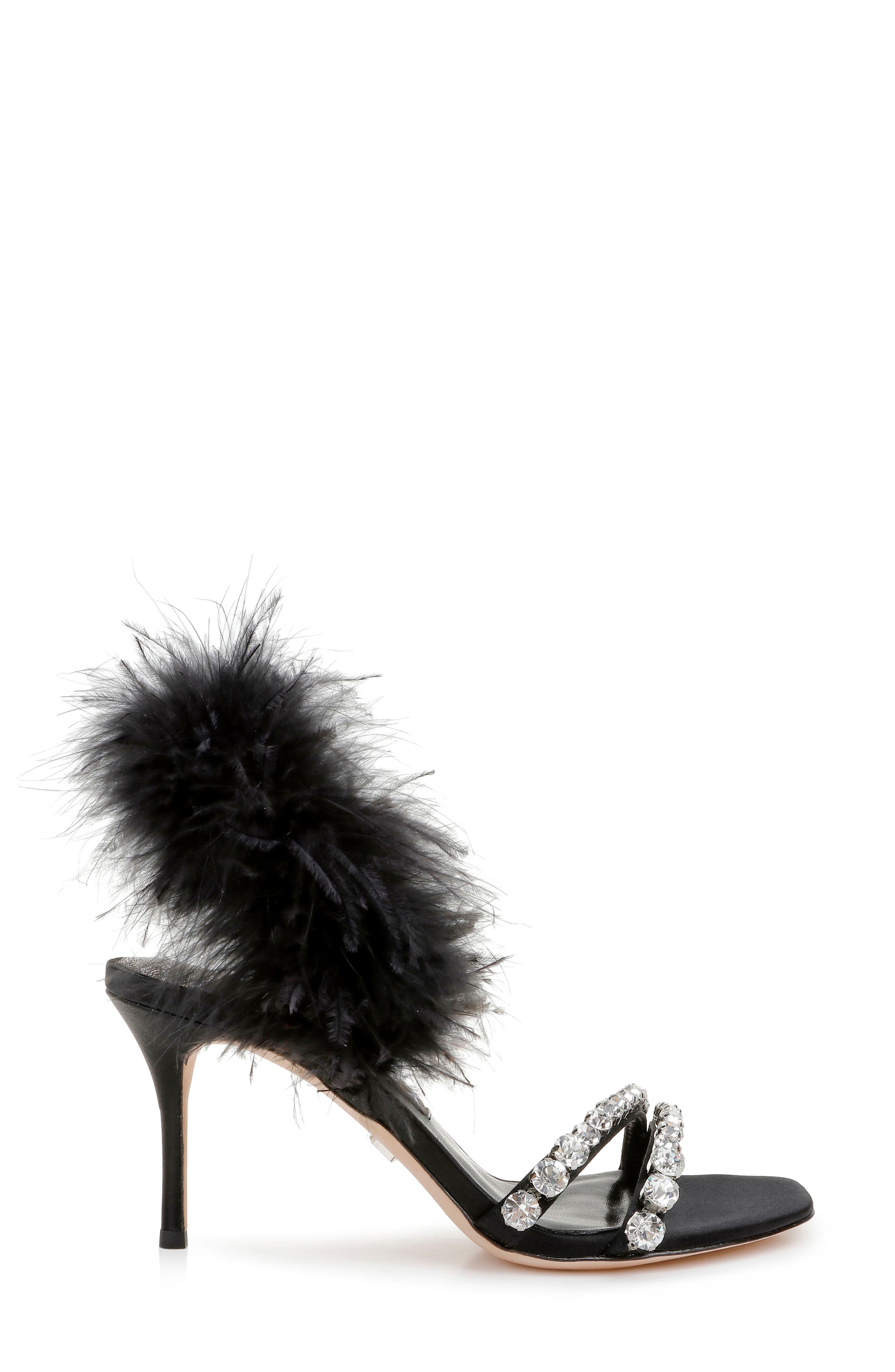 Badgley Mischka Collection Harley Feather Embellished Sandal, Alternate, color, 