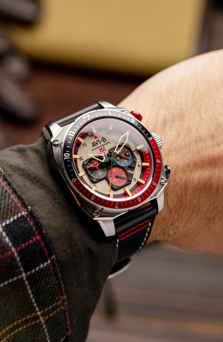 AVI-8 Hawker Hunter Atlas Dual Time Chronograph Bracelet Watch, 44mm, Alternate, color, Grey