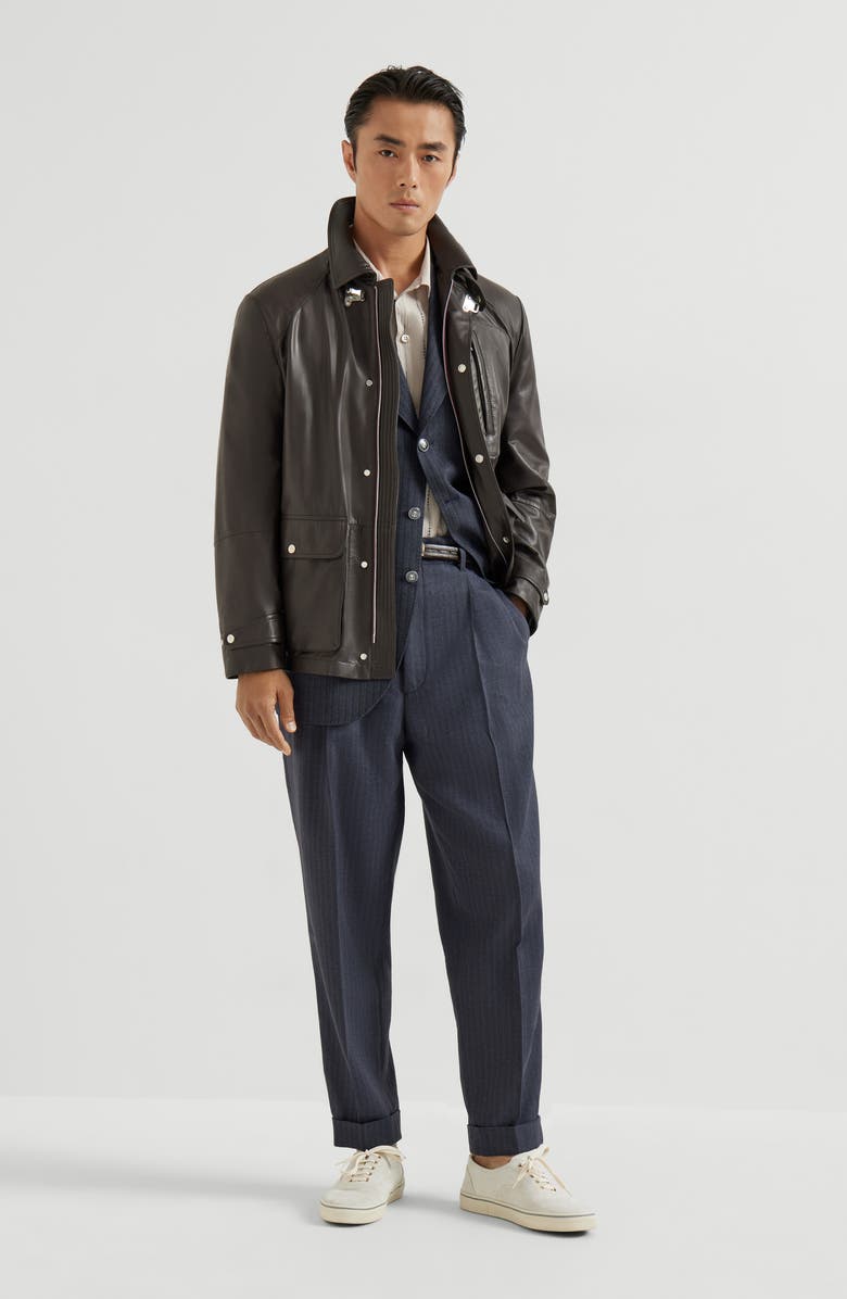 Brunello Cucinelli Calfskin field jacket, Alternate, color, Chocolate