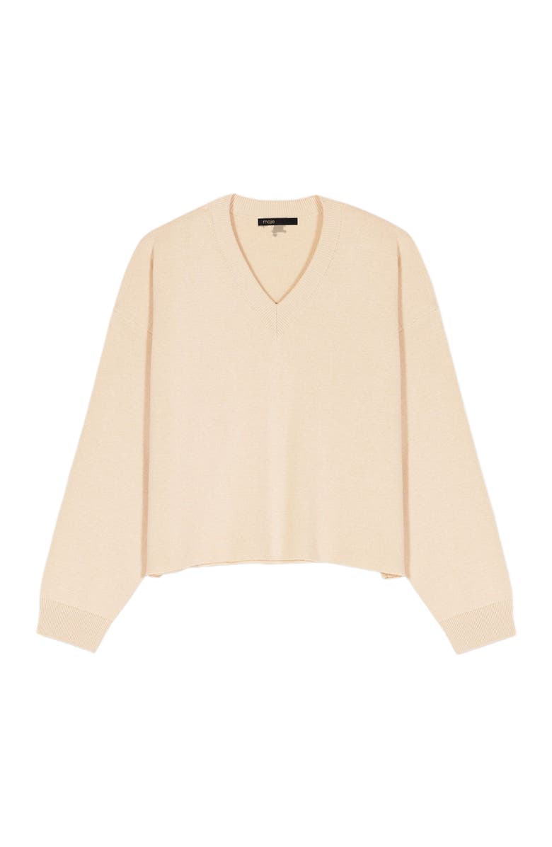 maje Wool blend V-neck sweater, Alternate, color, Beige