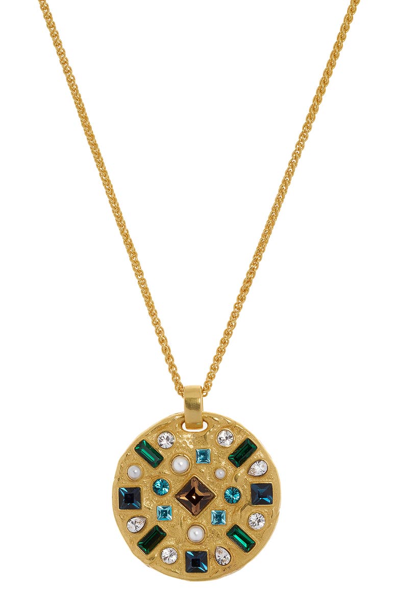 Skye Crystal Coin Pendant Necklace, Main, color, GOLD TONE/ MULTI CRYSTAL