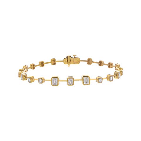 Lab Grown Diamond Graduated Emerald Bezel Tennis Bracelet 14K