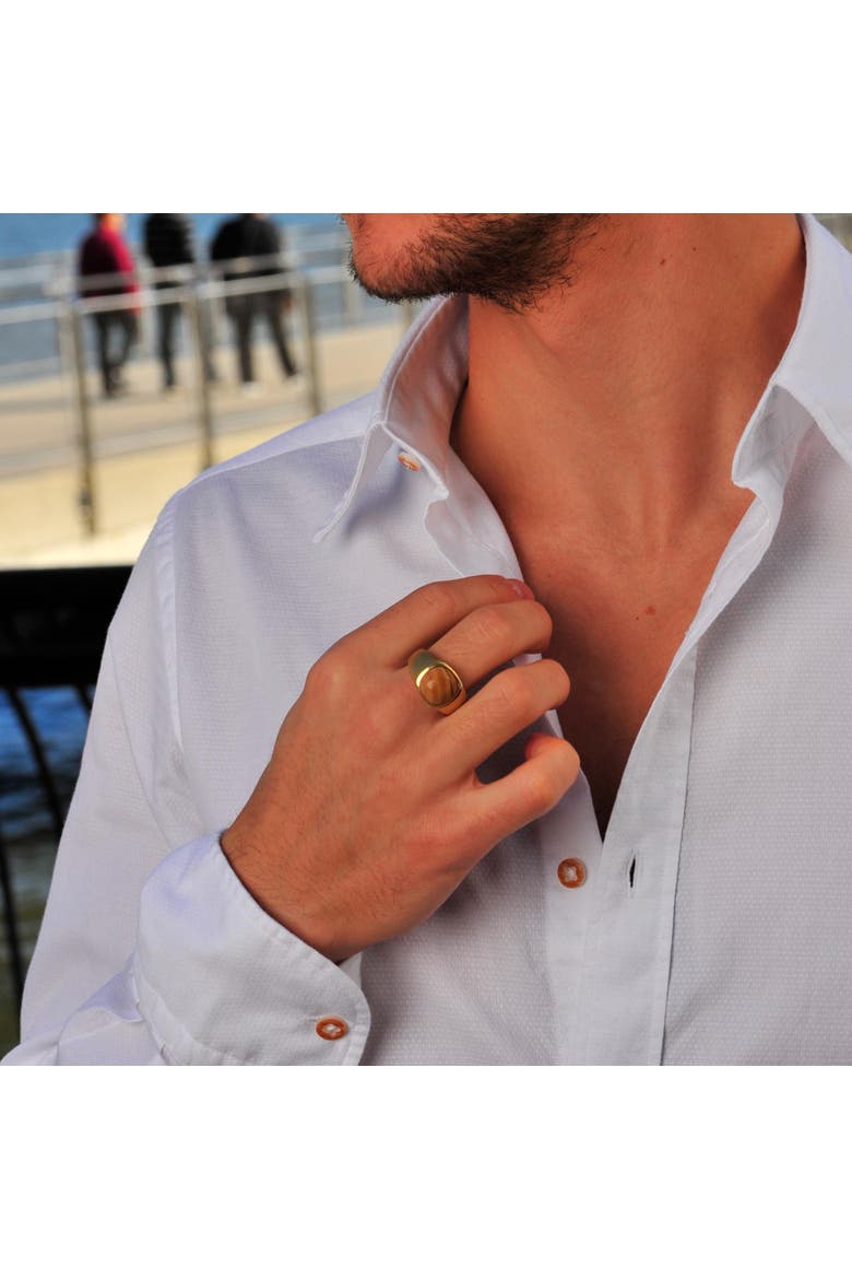 Wood Jasper Iconic Sterling Silver Men Signet Ring, Alternate, color, 14KT Gold Vermeil on Sterling