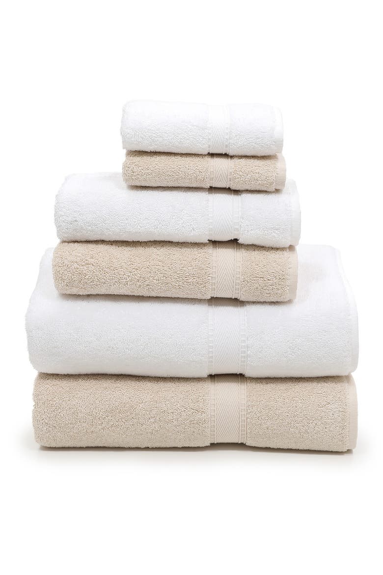 Sinemis Terry 6-Piece Towel Set - Beige/White, Main, color, BEIGE/WHITE