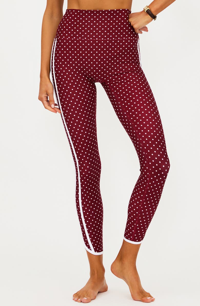 Beach Riot Rella Side Stripe Ankle Leggings, Main, color, Crimson Dot