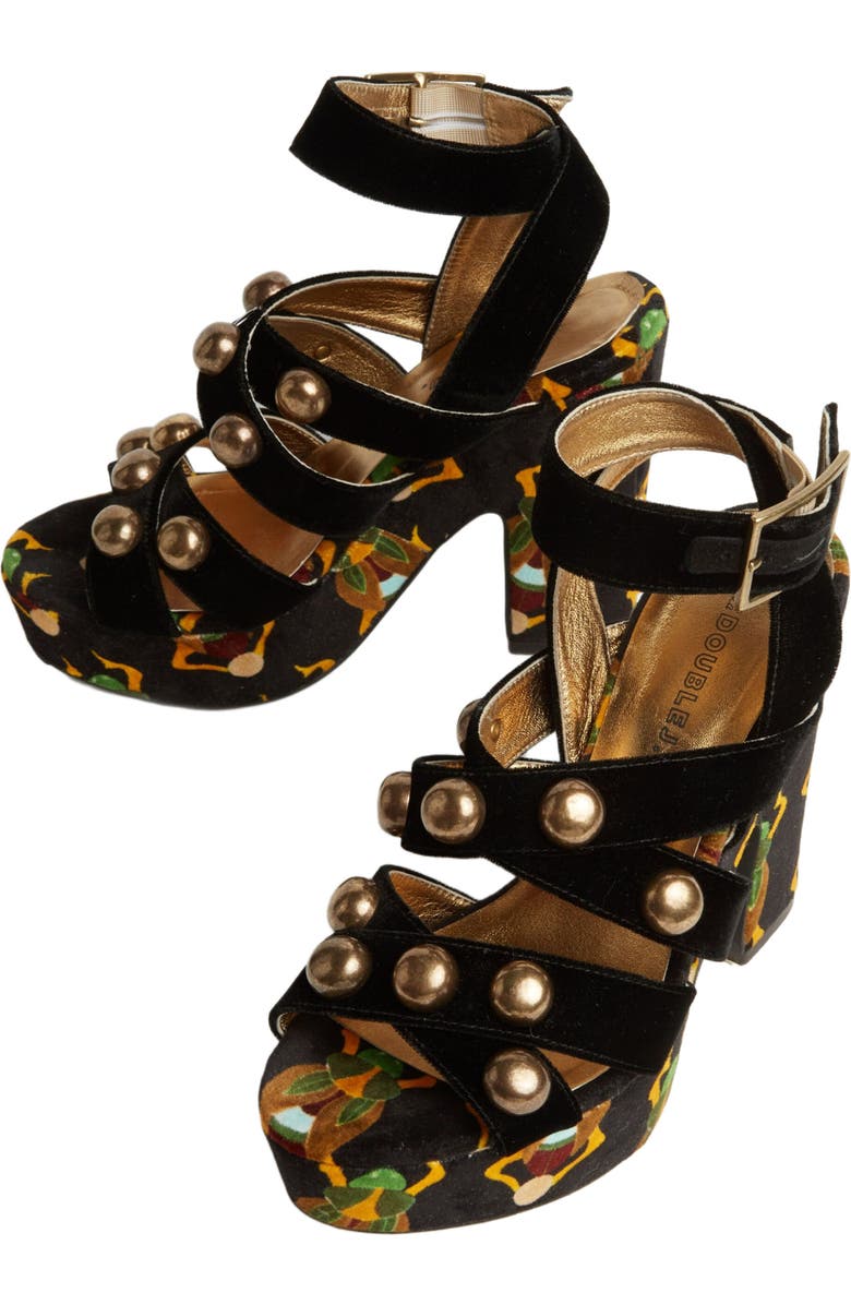 La DoubleJ Medal Wedge (With Studs) Scarab Black, Alternate, color, Scarab Black