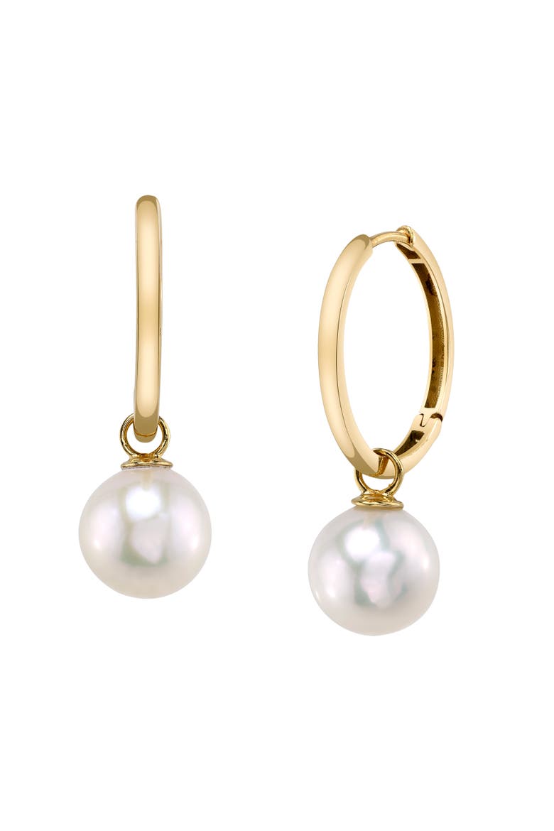 14K Gold Freshwater Pearl Hoop Galilea Dangling Earrings, Main, color, Yellow Gold