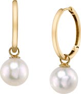The Pearl Source 14K Gold Freshwater Pearl Hoop Galilea Dangling Earrings