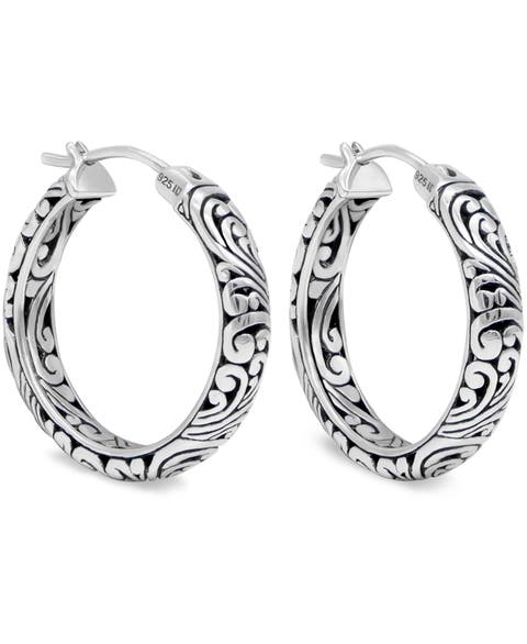 25mm Filigree Hoop Earrings in Sterling Silver