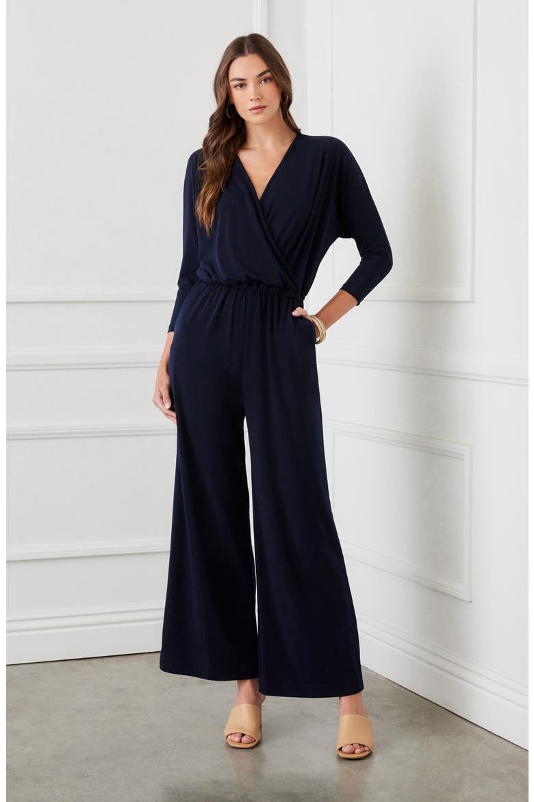 Travel Jersey Wide Leg Jumpsuit, Alternate, color, NAVY
