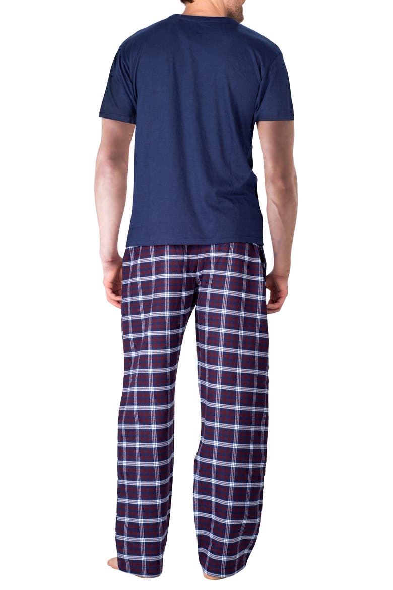 Knit Brushed Grid Flannel Pajamas, Alternate, color, NAVY PLAID