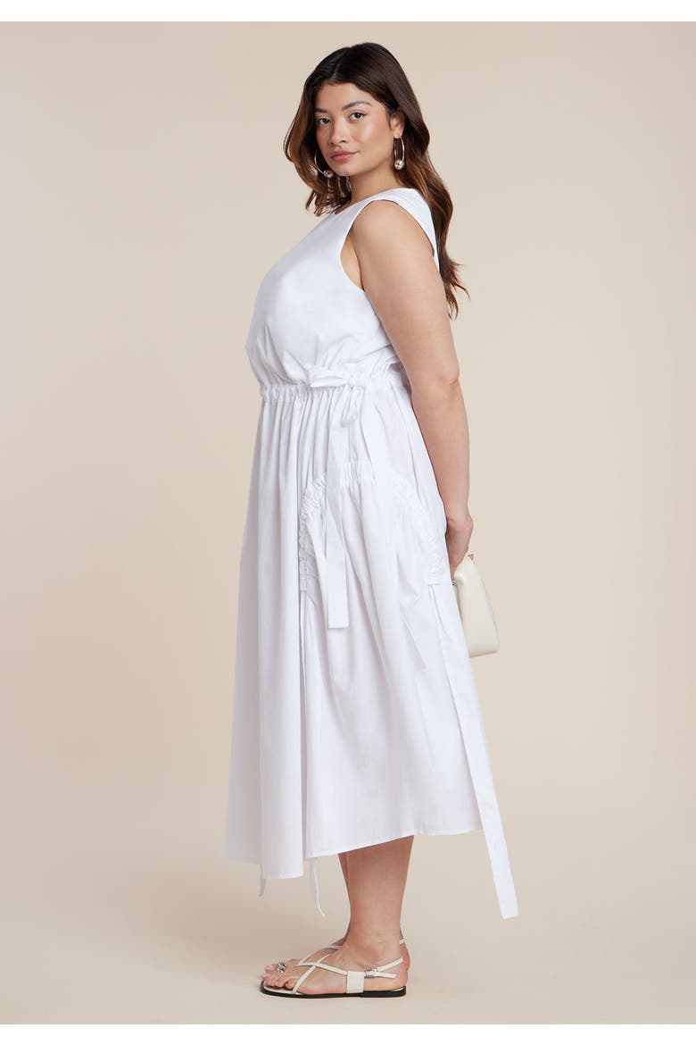Cinch Waist Poplin Midi Dress, Alternate, color, BRIGHT WHITE