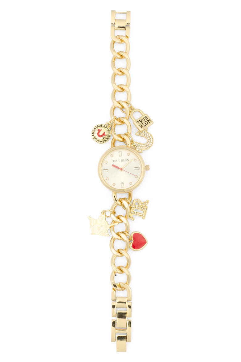 Analog Quartz Charm Strap Watch, 24.5mm, Main, color, GOLD