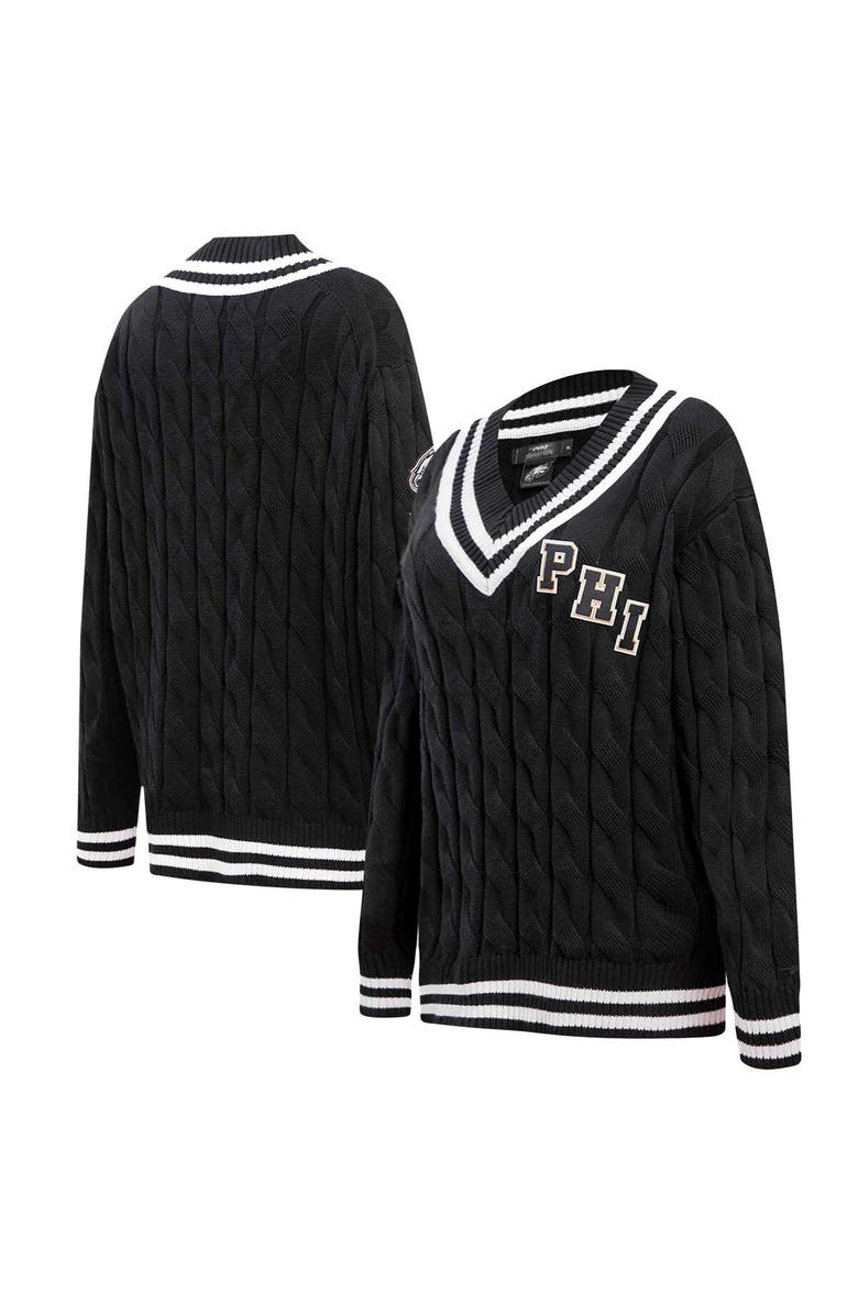 PRO STANDARD Women's Pro Standard  Black Philadelphia Eagles Prep V-Neck Pullover Sweater, Main, color, 