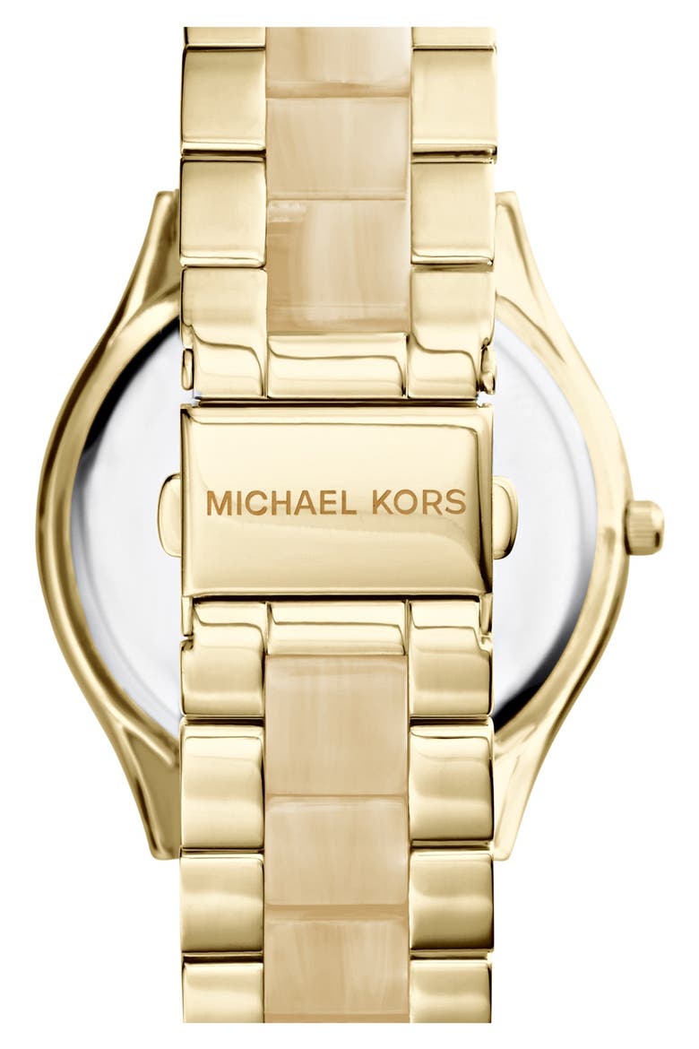 Michael Kors 'Slim Runway' Round Bracelet Watch, 42mm, Alternate, color, HORN/ GOLD