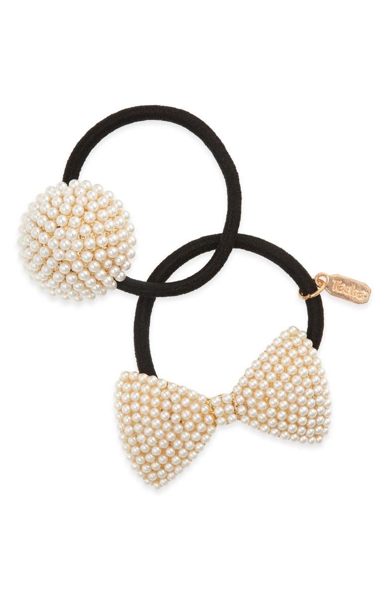 Tasha 2-Pack Imitation Pearl Beaded Ponytail Holders, Main, color, 