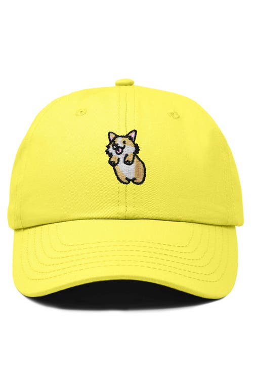 Dalix Leaping Corgi Embroidered Cap In Yellow