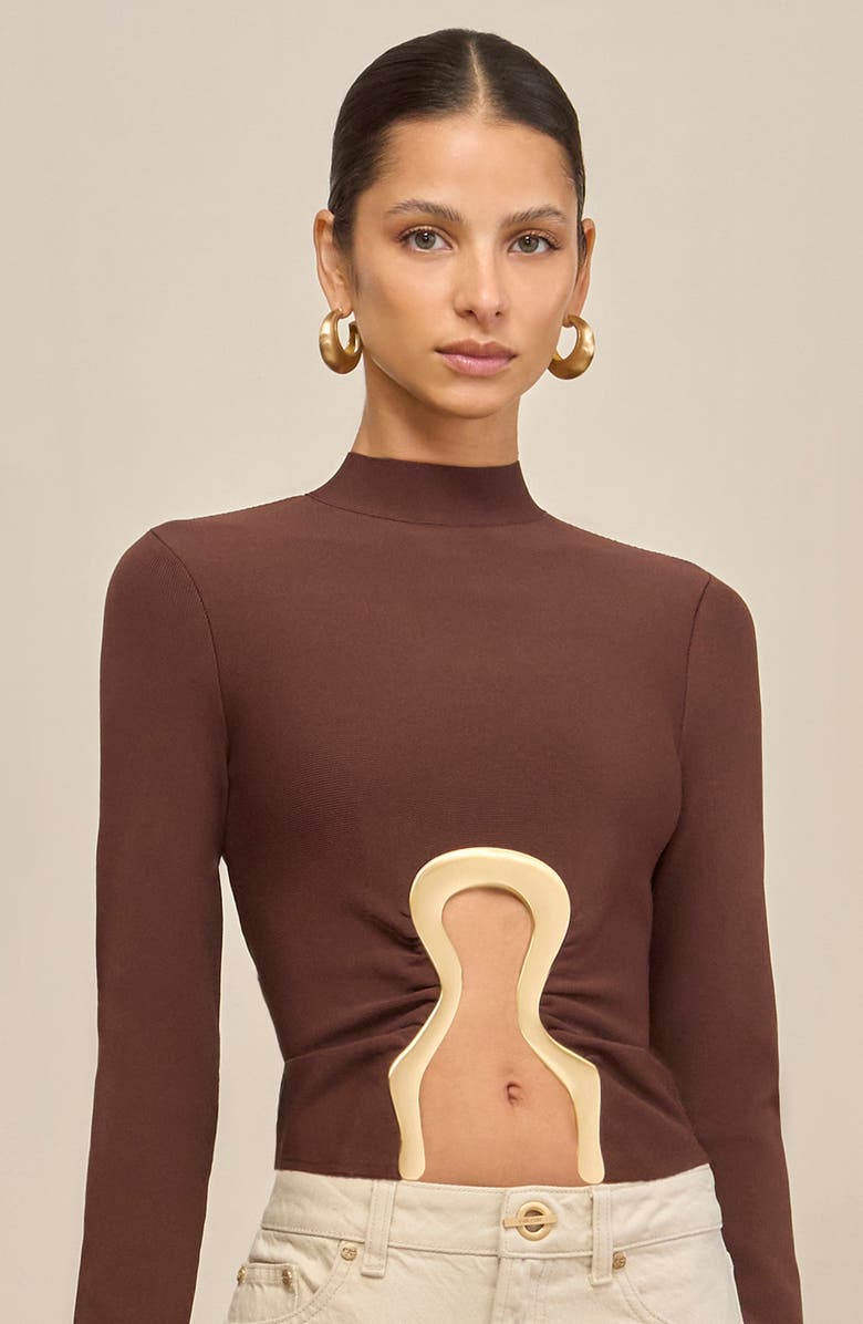 Cult Gaia Elisabetta Cutout Mock Neck Knit Top, Alternate, color, Java