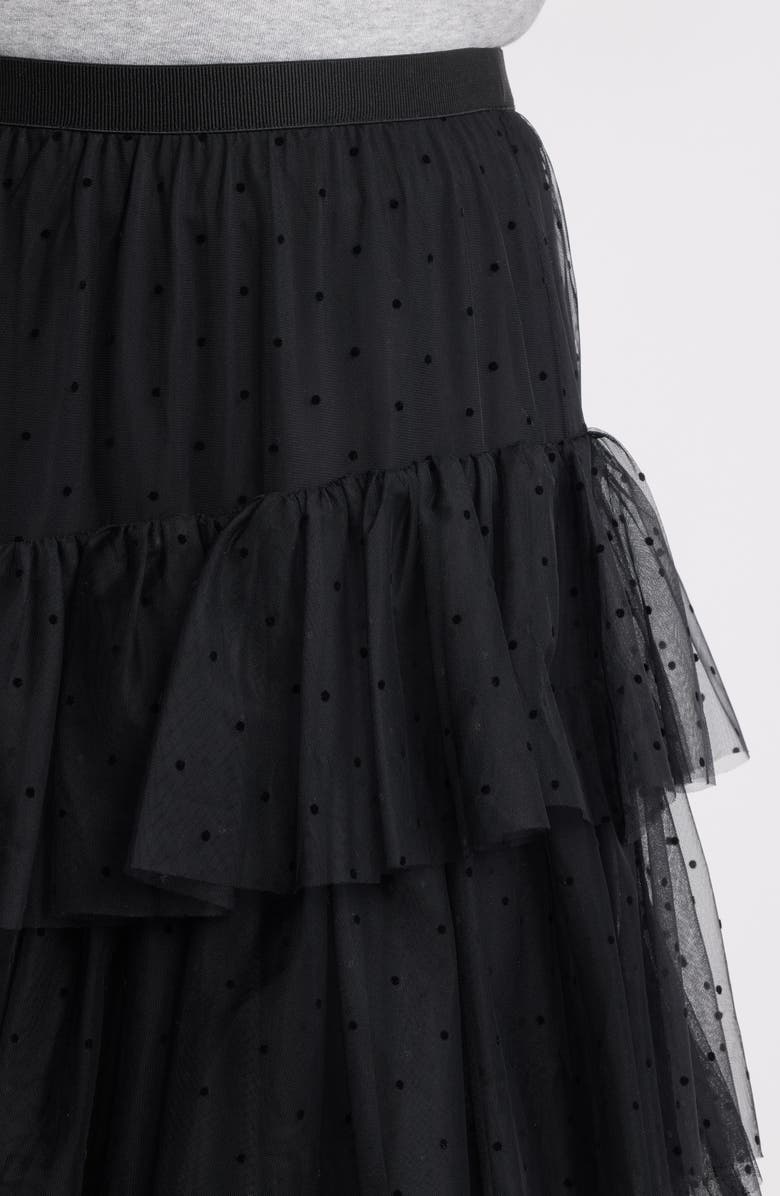 Treasure & Bond Flock Dot Tiered Tulle Maxi Skirt, Alternate, color, Black