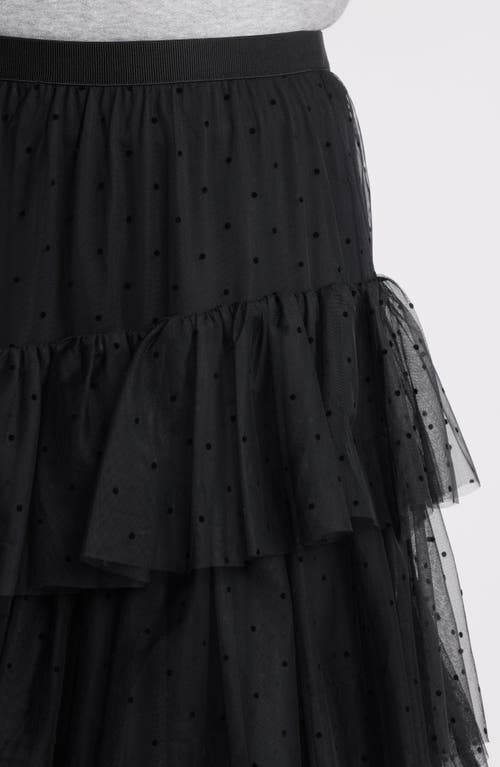 Treasure & Bond Flock Dot Tiered Tulle Maxi Skirt In Black