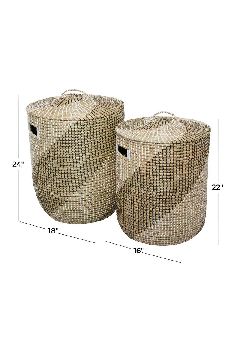 Brown Seagrass Handmade Two-Tone Storage Basket with Matching Lid - Set of 2, Alternate, color, BROWN