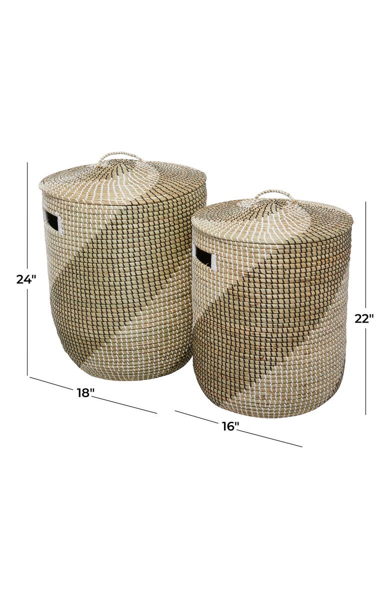 GINGER BIRCH STUDIO Brown Seagrass Handmade Two-Tone Storage Basket with Matching Lid - Set of 2, Alternate, color, 