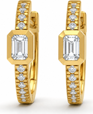 BY ADINA EDEN Diamond Emerald Bezel Accent Pave Huggie Earring 14K