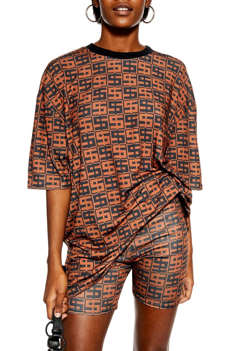 Monogram Oversize Boyfriend Tee, Main, color, BROWN MULTI