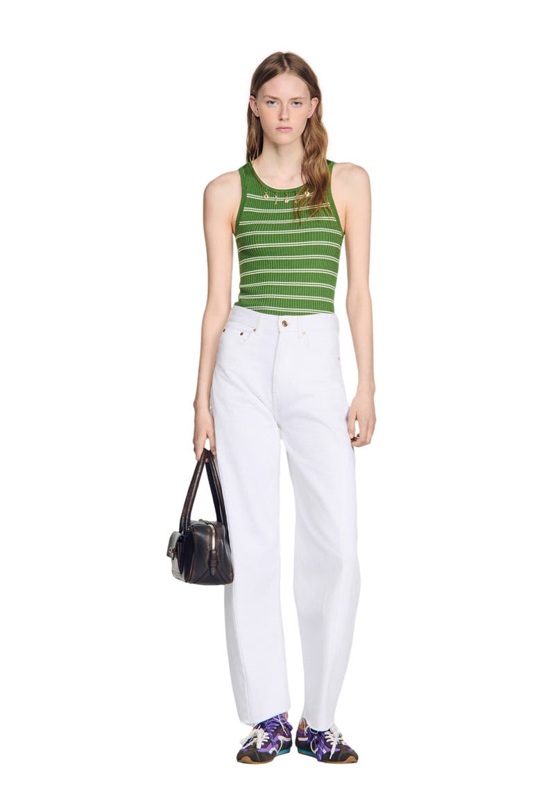 Striped vest top with tassels, Alternate, color, Green / ecru
