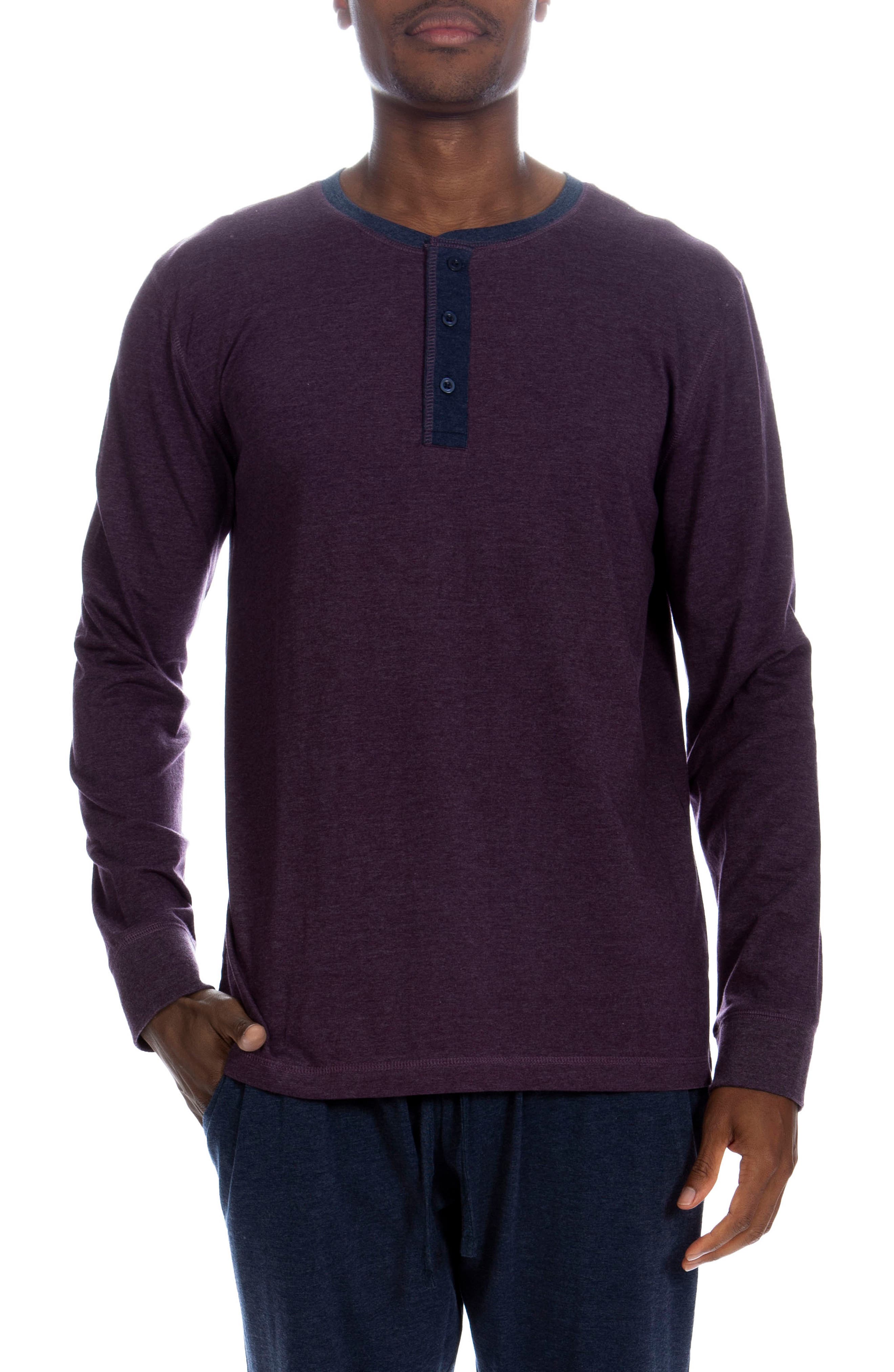 UNSIMPLY STITCHED Three Button Long Sleeve Lounge Henley Shirt