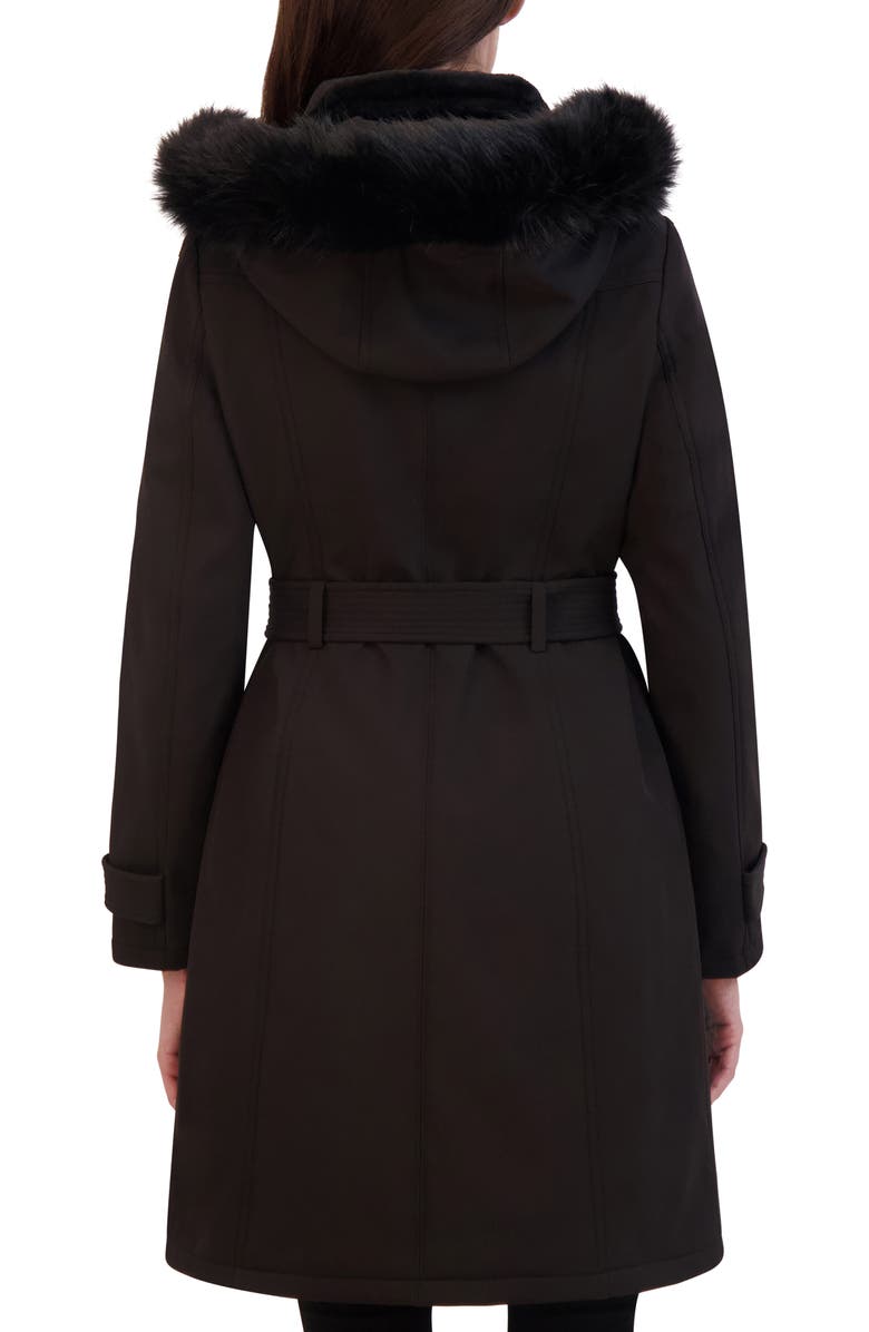 Kenneth Cole Belted Faux Fur Trim Hooded Coat, Alternate, color,