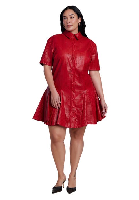 Perforated Faux Leather Mini Shirt Dress (plus)