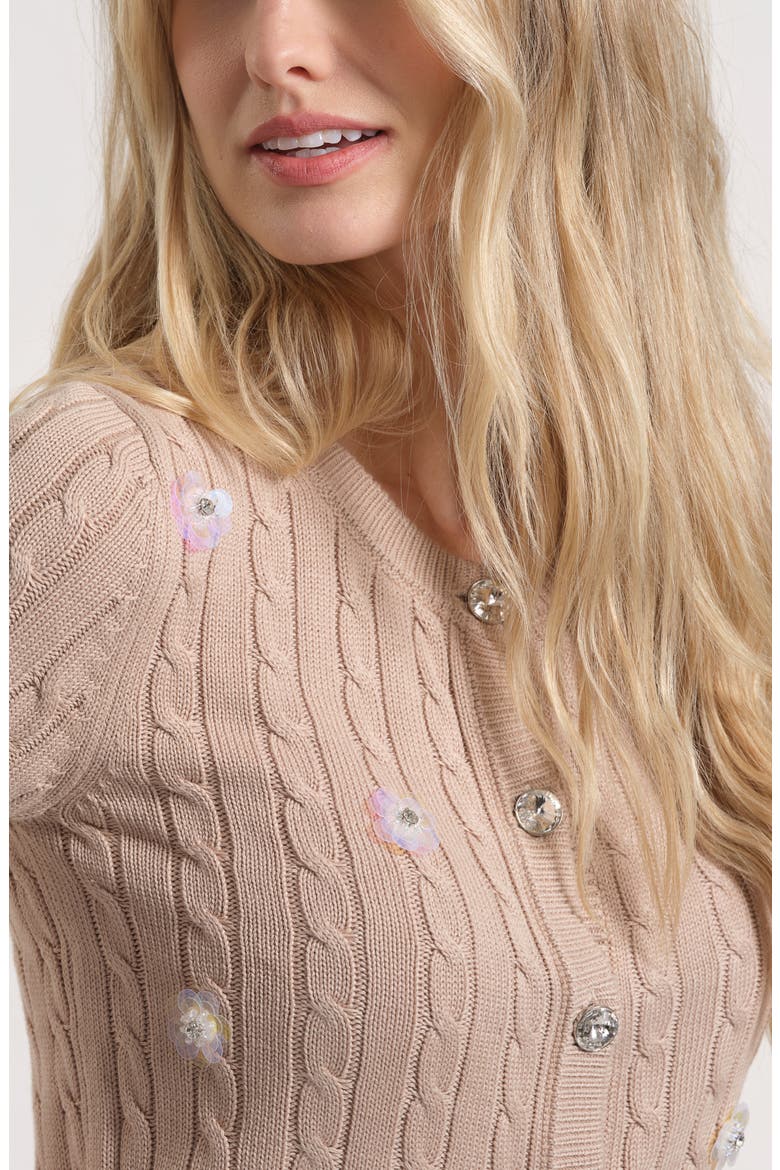Embellished Cable Stitch Cardigan, Alternate, color, BEIGE/ WHITE