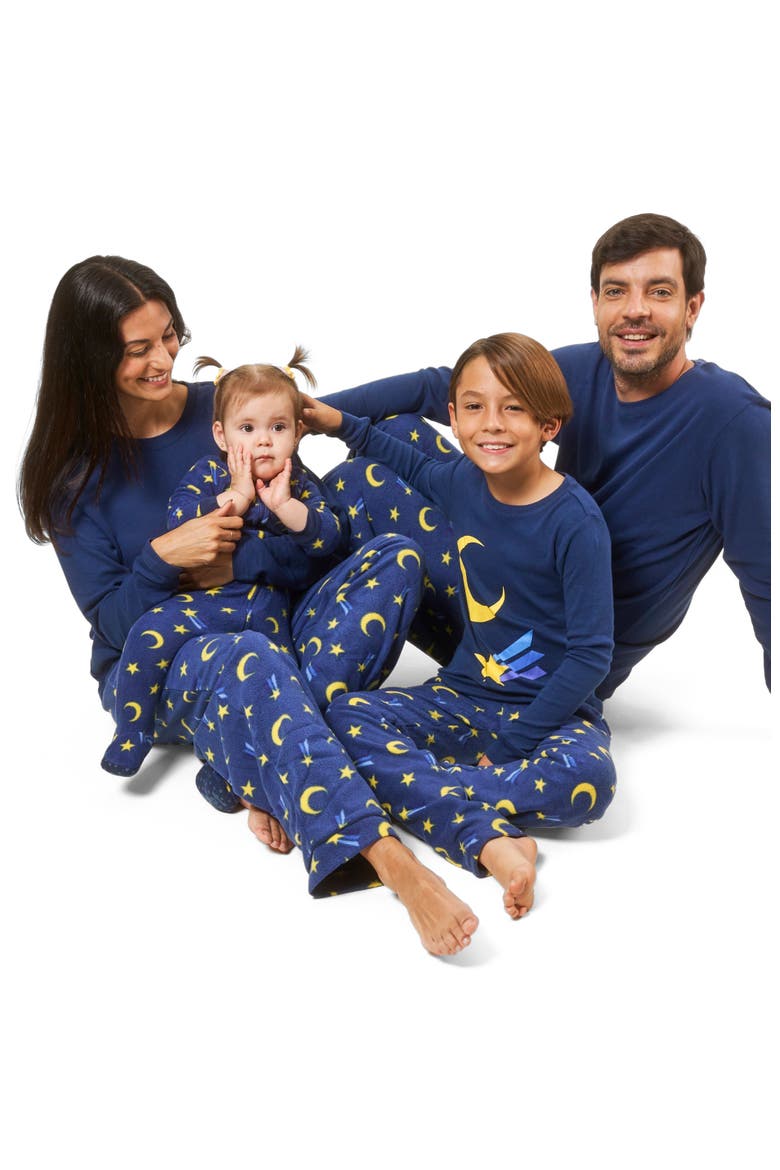 Men's Cotton Top & Fleece Pants Printed Matching Family Holiday Pajama Set, Alternate, color, Moon